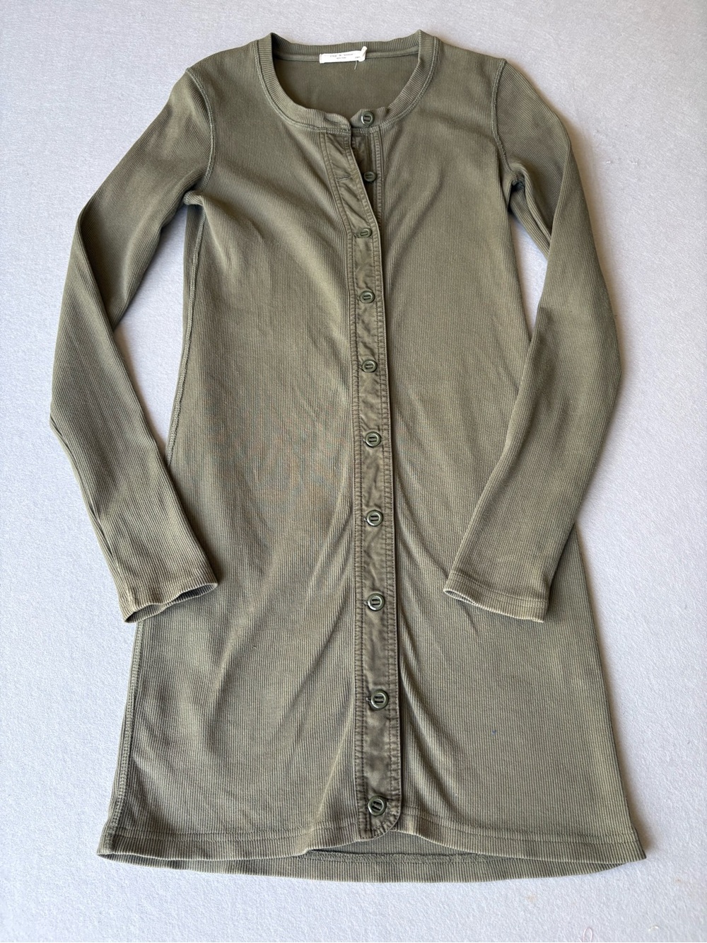rag & bone Olive Long Sleeve Mallory Thermal Button-Front Knit Dress sz XS - Picture 2 of 9